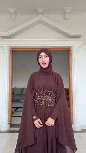 Gamis kaftan 2 layer elegan premium kondangan pesta Lebaran muslim wanita Dewasa terbaru 2025