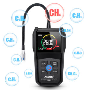 CGD02A Portable Flammable Gas Leak Detector 0-50000PPM 0-100%LEL Gas Leakage Detection Combustible Gas Detector Flammable Gas Concentration Ambient Temperature Humidity Display Automatic Calibration Alarm Sensor Detector Gas Detector