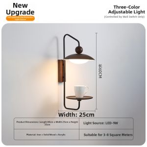 OUCHAO | Vintage Wooden Wall Light with Shelf