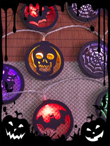 Halloween Accessories Decorations Lighting Chain Skull Bat Spider Web Witch Background Window Party Scene Layout