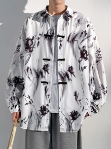 Loose Mens Long Sleeve Shirt New Chinese Style Early Autumn Fashion Casual Outerwear Windproof Breathable Polyester Fiber