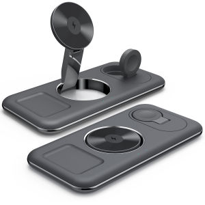 ZUZG แท่นวางเครื่องชาร์จไร้สายแบบพกพาแบบ3-IN-1สำหรับนาฬิกา Apple 10 9 8 7 AirPods iPhone 16 Pro Max 16 Pro 16 15 14 Plus 13 12สถานีชาร์จแบบรวดเร็วแบบพับได้