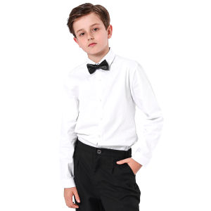 White Long Sleeve for Kids Boy Formal Attire Polo Shirt Toddler Primary School Uniform 6-14 Years White Wedding Gentleman Ring Bearer Clothes Black Easter Church Tops