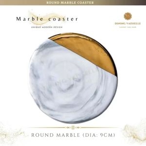 Dining Vaisselle - Round Gray Marble Coaster 9 cm หรูหราพร้อมขอบทอง ปกป้องพื้นผิวและเพิ่มความสวยงาม