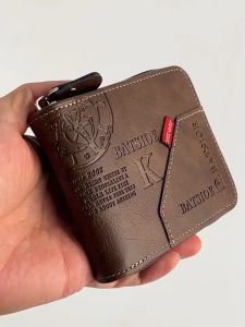 1pc Mens New PU Leather Short Wallet Multi Functional Purse With Multi Card Position Large Capacity