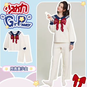 Miss Curiosity Fleece Lined Thickened Womens Sleepwear Set V-neck Long Sleeve Casual Home Clothes Outerwear Autumn Winter