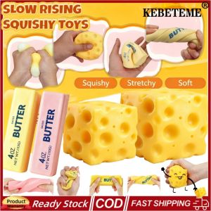 Cheese & Butter Slow Rising Squishy Fidget Toy Soft Stretchable Squeeze Stress Relief Toy Cute Simulation Food Decompression Toy for Kids Adults Anxiety Relief