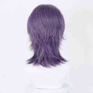 Synthetic Short Purple Straight Wig with Middle Spilt Part Bangs for Anime Cosplay & Game Characte Party Realistic Fake Hair