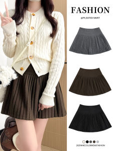 กระโปรงสั้นทรงเอเอวสูงสีกรมท่าสำหรับผู้หญิง ฤดูใบไม้ร่วง/ฤดูหนาว ทรงสลิมฟิต กระโปรงสั้นผ้าขนสัตว์สีน้ำตาล กระโปรงสั้นผ้าฝ้ายผสมโพลีเอสเตอร์