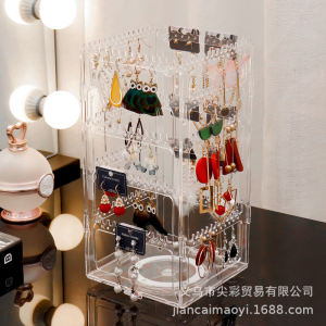 Portable Rotating Plastic Jewelry Display Stand Earring Holder Necklace Hanger Home Use Jewelry Storage Box Sharp Color