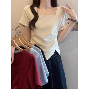 Summer French Style Elegance Versatile Ruffle Square Neck T-shirt