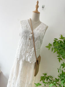 เสื้อกั๊กถักคอวีแขนกุดผ้าฝ้ายลินินปักลายสำหรับผู้หญิง ฤดูใบไม้ผลิและฤดูร้อน ใส่กลางแจ้ง เสื้อคาร์ดิแกนอเนกประสงค์