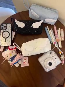 EELHOE | NEW Print Wings Star Dots Pencil Case Y2k Desktop Storage Korean Style Pen Bag Large Capacity Stationery Storage