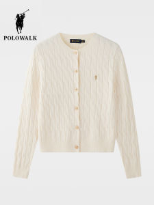 POLOWALK Womens Knitted Open Cardigan Autumn Winter Slim Fit Long Sleeve Solid Color Embroidery Low round Neck Anti-Pilling