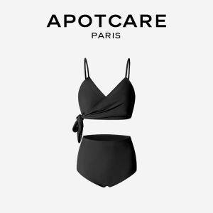 APOTCARE 2025 New Vintage Solid Color Conservative Womens Bikini Separate Slimming Swimwear Nylon V-neck Triangle Design