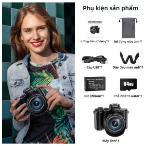 Máy Ảnh Kỹ Thuật Số 8K 88MP WiFi Ống Kính Kép Zoom 16X Màn Hình Cảm Ứng Tự Động Lấy Nét Máy Quay Phim Chuyên Nghiệp Cảm Biến Full-Frame