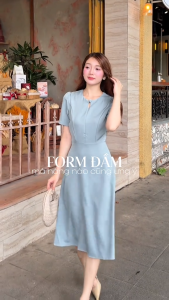 Đầm thiết kế BEMINE cổ tròn đính cúc bọc dáng dài phù hợp đi làm-B600