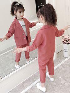 Fashionable Pink Girls Spring Autumn Jacket Korean Style Medium Length Coat for Children Quality Polyester Fiber Coat