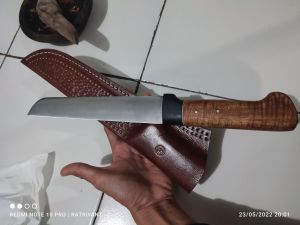 Pisau Butcher sembelih bilah 23cm Baja bohler N695 with sarung kulit sapi