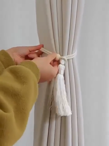 SERENITY  2pcs Bohemian Chic Adjustable Cotton Cord Curtain Tie Fringe Ecorative Buckle Binding Rope Log Loop Curtain Buckle Strap