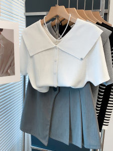JIANDIYA | Big Collar Knit Cardigan T-shirt Summer