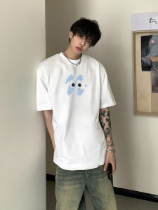 2025 New Fun American Trendy Brand Short Sleeve T-Shirt for Boys High School Students Pure Cotton White Breathable Summer Top