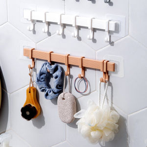 No-drilling 6 Hooks Storage Shelf Strong Sticky Wall Hanging Nail-free Hook Kitchen Organizer Hanging Rack Bathroom Towel Hook