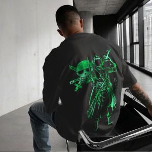 เสื้อยืดวันพีซลายอนิเมะ โรโรโนอา โซโล สำหรับผู้ชาย ฤดูร้อน/ฤดูใบไม้ร่วง เสื้อแขนสั้นแฟชั่นหลวมๆ สำหรับเด็กผู้ชายและผู้ใหญ่ สไตล์ครอบครัว