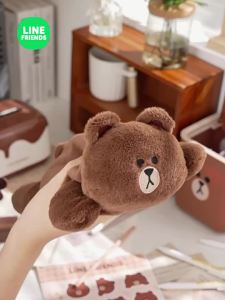 100% Authentic Line Friends Pencil Bag Plush With Zipper Large Capacity Stationery Bag Polyester Fiber LFB293