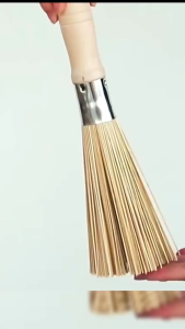 Em Bamboo Wok Brush Cleaning Brush Wooden Handle for Cleaning Dishes Cast Iron Pots Pans