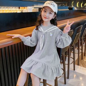 Princess Style Long Sleeve Childrens Dress Casual Loose Sweatshirt Dress Spring Autumn Fashionable Girls Dress Soft Cotton Polyester