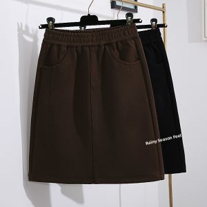 Pure Color Sweatshirt Dress A-Line Slim Fit Casual Skirt Elastic Waist Half-length New Style for Women Autumn 2025