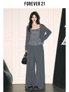 High Waist Draped Wide Leg Casual Pants Womens Lazy Grey Forever 21 2025 Autumn Season City Walk Fashion Straight Cut Trousers