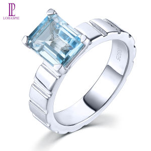 Lohaspie เครื่องประดับจริง3กะรัตแหวน925เงินสเตอร์ลิงท้องฟ้าสีฟ้าธรรมชาติแหวนเงินประดับทับทิม925แหวนกับหินเงินแท้สำหรับผู้หญิงหินบุษราคัมสีฟ้าท้องฟ้าแหวนเครื่องประดับดั้งเดิม