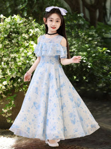 Girls Summer Long Skirt Casual Style Floral Print Chiffon Dress Childrens Clothing Soft Polyester Fabric mid Waist Design