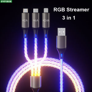 3 in 1 Super Fast Charging Cable 6A RGB Illusion Streamer USB Cable Gradient Colorful Streamer 100W PD Data Cable USB C Quick Charge Line Type C Quick Charge Wire Compatible with All Major Phone
