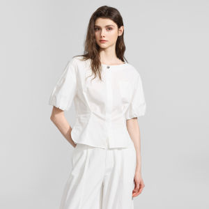 BEIQIANI | French Style Scoop Neck Waist-Cinching Summer Womens Top