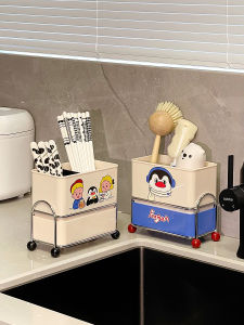 Large Capacity Kitchen Utensil Storage Box Spoon Drain Rack Partitioned Drainable Plastic Chopsticks Holder for Dining Table