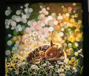 Frameit deer painting with floral background for app tablet webWall art decoration Scene: Forest woodland