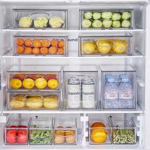 [SG SELLER] KIMSUN Refrigerator Drawer-type Stackable Transparent Storage Box Food-grade Multi-functional Vegetable and Fruit Food Preservation Box Household Food Storage Box