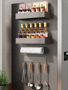 Magnetic Refrigerator Wall Mounted Kitchen Storage Rack Paper Towel Holder No Drilling Required Preservation Bag Hanger