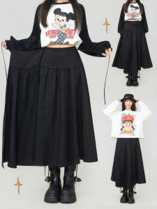 KEIKO | Layered Cross-Design Black A-Line Skirt