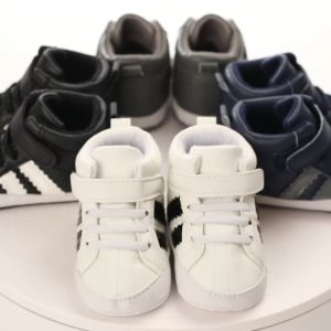 Baby Boy White Baptism Shoes 0-18 Months High Top Sneakers Soft Sole Fashion Striped First Walkers Non Slip