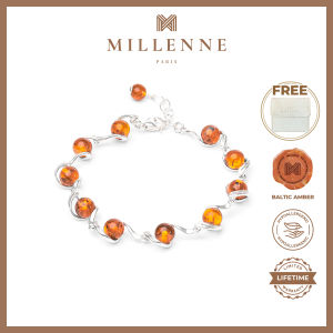 MILLENNE Multifaceted Baltic Amber Goblet Silver Bracelet with 925 Sterling Silver (MLP-01)