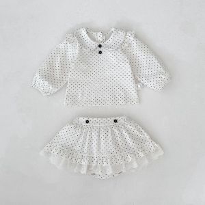 Bộ Trang Phục Hai Mảnh Thời Trang Dễ Thương Chấm Bi Tay Dài Và Chân Váy Cho Bé Gái Chất Liệu Cotton Nguyên Chất Mùa Xuân Thu Đa Năng 1-3 Tuổi