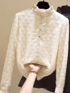 Elegant Design Lace Long Sleeve Chiffon Blouse