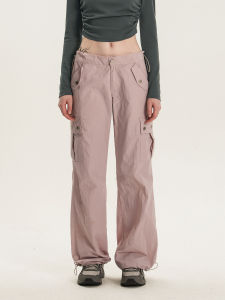 NNOVA Retro American Workwear Pants High Waist Wide Leg Loose Straight Cut Multi Pocket Casual Trousers Street Style Summer