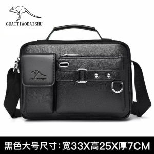 Mens Genuine Leather Feel Crossbody Briefcase Soft Leather Single Shoulder Casual Handbag Horizontal Style Business Bag