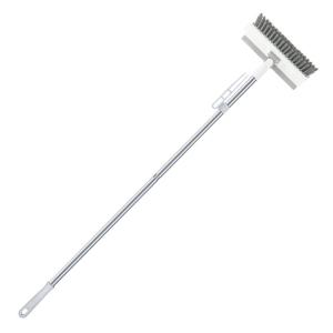 Rotatable Floor Scrub Brush Cleaning Tool With Long Handle Grout Brush Scrape V-Shape Stiff Bristle Cleaning Brush With Squeegee
