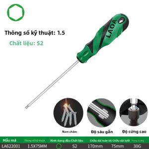 Bộ Tua Vít Từ Tính LAOA 1 Cái Đầu Bi & Đầu Lục Giác Thép Hợp Kim S2 58HRC Tay Cầm Chống Trơn Trượt - Tua Vít Đầu Bằng Có Nam Châm